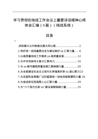 学习贯彻在统战工作会议上重要讲话精神心得体会汇编（9篇）.docx