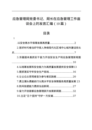 应急管理局党委书记、局长在应急管理工作座谈会上的发言汇编（10篇）.docx