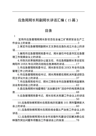 应急局局长和副局长讲话汇编（15篇）.docx