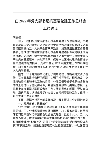 在2022年党支部书记抓基层党建工作总结会上的讲话.docx