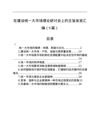 在建设统一大市场理论研讨会上的主旨发言汇编（9篇）.docx