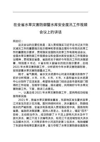 在全省水旱灾害防御暨水库安全度汛工作视频会议上的讲话.docx