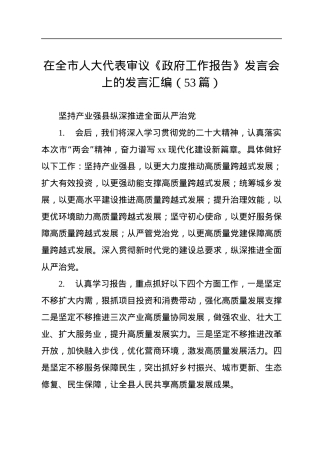 在全市人大代表审议《政府工作报告》发言会上的发言汇编（53条）.docx
