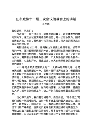 张岳峰：在市政协十一届二次会议闭幕会上的讲话（20230101）.docx