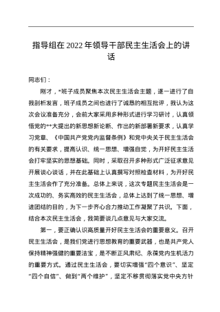 指导组在2022年领导干部民主生活会上的讲话.docx