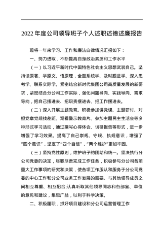 2022年度公司领导班子个人述职述德述廉报告.docx