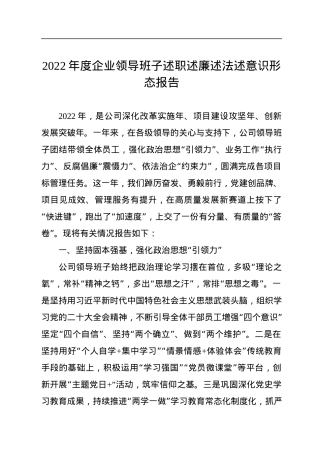 2022年度企业领导班子述职述廉述法述意识形态报告.docx