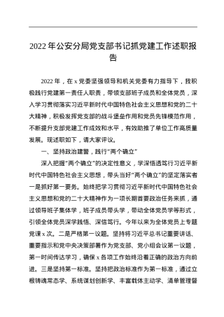 2022年公安分局党支部书记抓党建工作述职报告.docx