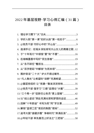 2022年基层视野·学习心得汇编（31篇）.docx