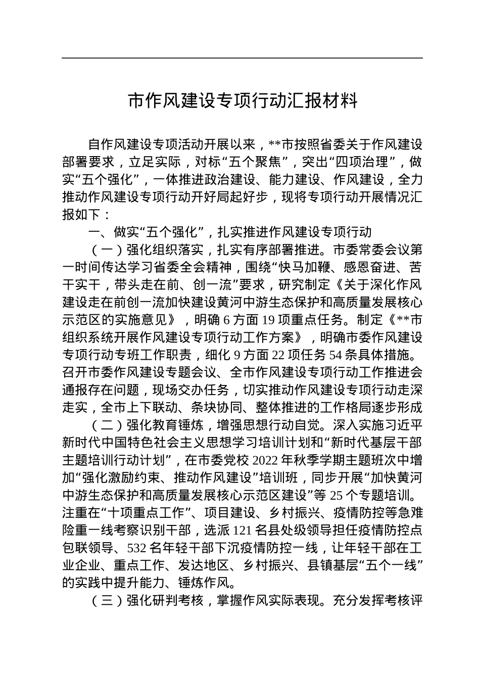 2022年市作风建设专项行动汇报材料.docx_第1页