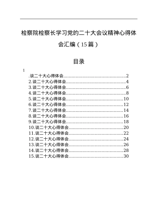 检察院检察长学习党的二十大会议精神心得体会汇编（15篇）.docx
