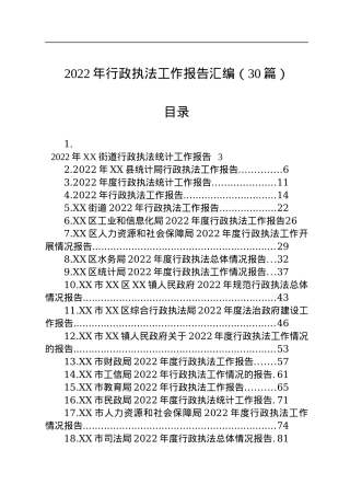 2022年行政执法工作报告汇编（30篇）.docx