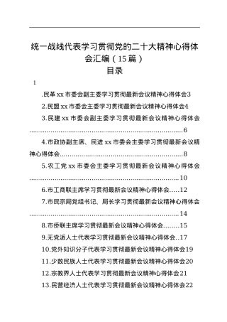 统一战线代表学习贯彻党的二十大精神心得体会汇编（15篇）.docx