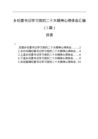 乡纪委书记学习党的二十大精神心得体会汇编（5篇）.docx
