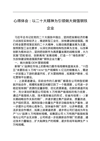 心得体会：以二十大精神为引领做大做强钢铁企业.docx