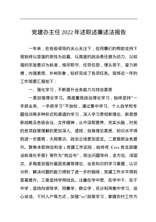 党建办主任2022年述职述廉述法报告.docx