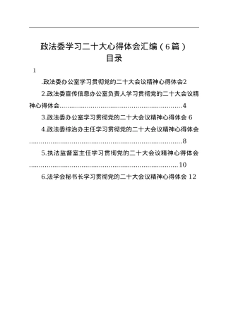 政法委学习二十大心得体会汇编（6篇）.docx