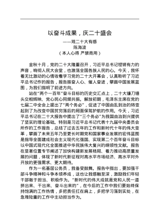 二十大报告心得：以奋斗成果，庆二十盛会.docx