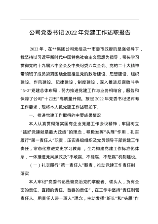公司党委书记2022年党建工作述职报告.docx