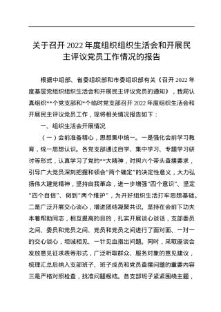 关于召开2022年度组织组织生活会和开展民主评议党员工作情况的报告.docx