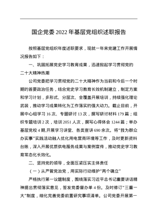 国企党委2022年基层党组织述职报告.docx