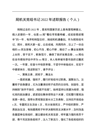 局机关党组书记2022年述职报告（个人）.docx
