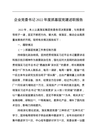 企业党委书记2022年度抓基层党建述职报告.docx