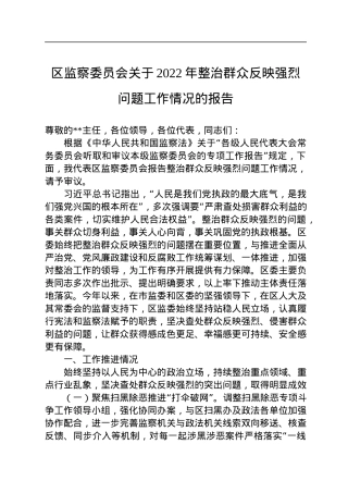 区监察委员会关于2022年整治群众反映强烈问题工作情况的报告.docx