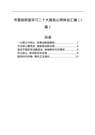 市委政研室学习二十大报告心得体会汇编（5篇）.docx