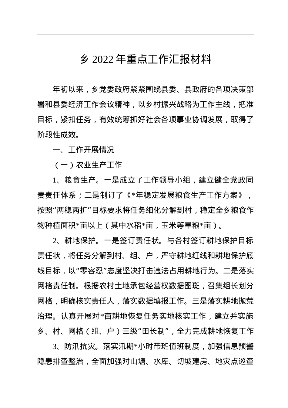 乡2022年重点工作汇报材料.docx_第1页