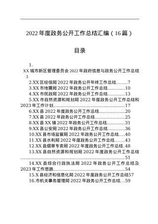 2022年度政务公开工作总结汇编（16篇）.docx
