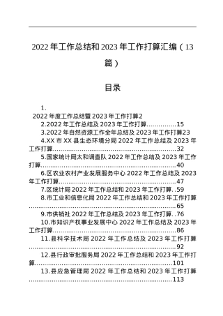 2022年工作总结和2023年工作打算汇编（13篇）.docx