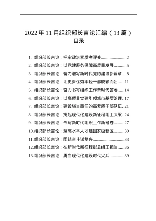 2022年11月组织部长言论汇编（13篇）.docx
