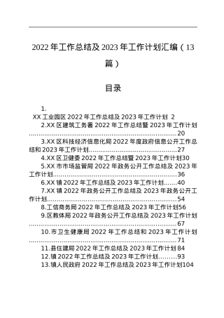 2022年工作总结及2023年工作计划汇编（13篇）.docx