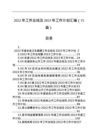 2022年工作总结及2023年工作计划汇编（15篇）.docx
