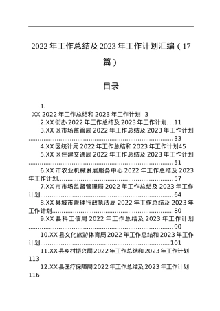 2022年工作总结及2023年工作计划汇编（17篇）.docx