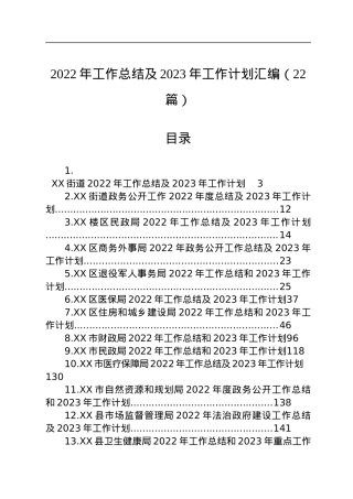 2022年工作总结及2023年工作计划汇编（22篇）.docx