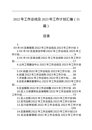 2022年工作总结及2023年工作计划汇编（31篇）.docx