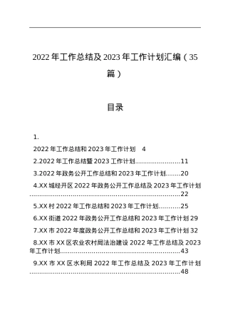 2022年工作总结及2023年工作计划汇编（35篇）.docx