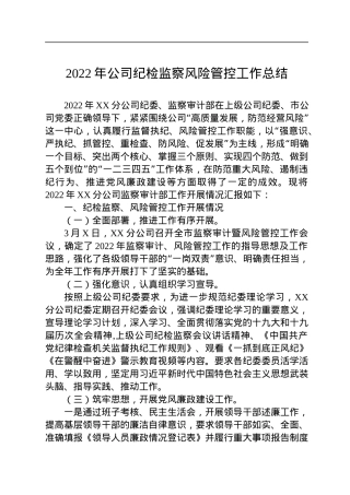 2022年公司纪检监察风险管控工作总结.docx