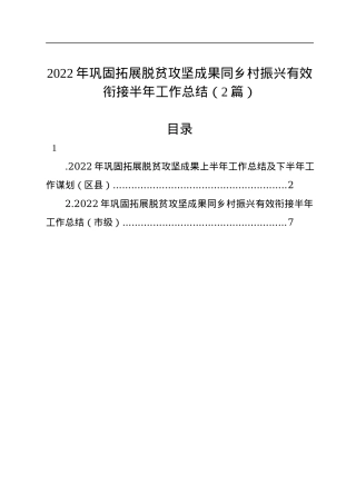 2022年巩固拓展脱贫攻坚成果同乡村振兴有效衔接半年工作总结（2篇）.docx