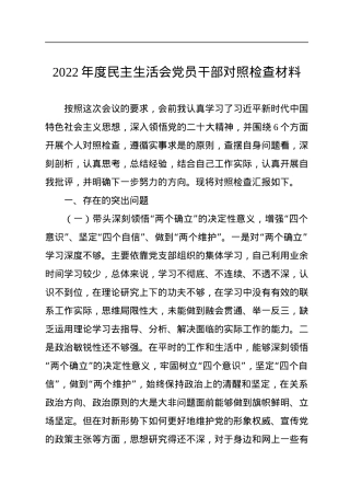 2022年度民主生活会党员干部对照检查材料.docx