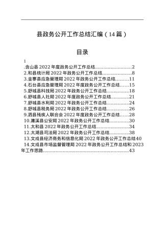 2022年县政务公开工作总结汇编（14篇）.docx