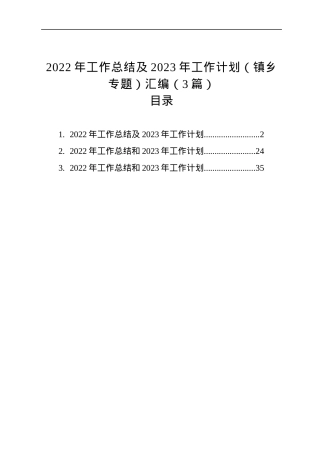 2022年工作总结及2023年工作计划（镇乡专题）汇编（3篇）.docx