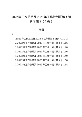 2022年工作总结及2023年工作计划汇编（镇乡专题）（7篇）.docx