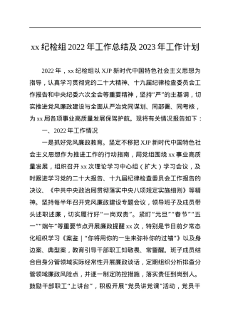 xx纪检组2022年工作总结及2023年工作计划.docx
