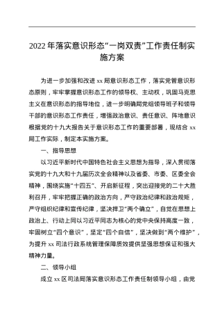 2022年落实意识形态“一岗双责”工作责任制实施方案.docx
