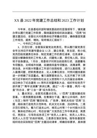 XX县2022年党建工作总结和2023工作计划（20221113） (1).docx