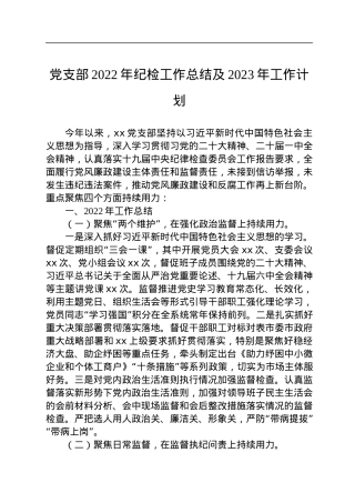 党支部2022年纪检工作总结及2023年工作计划.docx