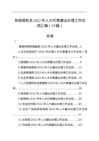 各级局机关2022年人大代表建议办理工作总结汇编（19篇）.docx